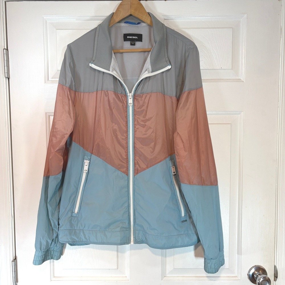 Diesel Men J-Thach Nylon Track Jacket Colorblock Windbreaker L Retro Tech Sporty